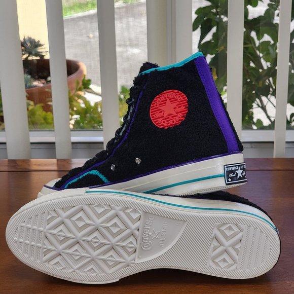 Converse Mens Chuck 70 Hi "Retro Sherpa" 169784C Black/Court Purple/Egret Size 9 - Picture 6 of 13